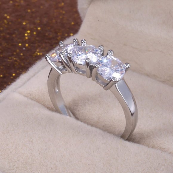 NEW 2PC/Set Round Diamond 925 Silver Ring 4 - Picture 6 of 8